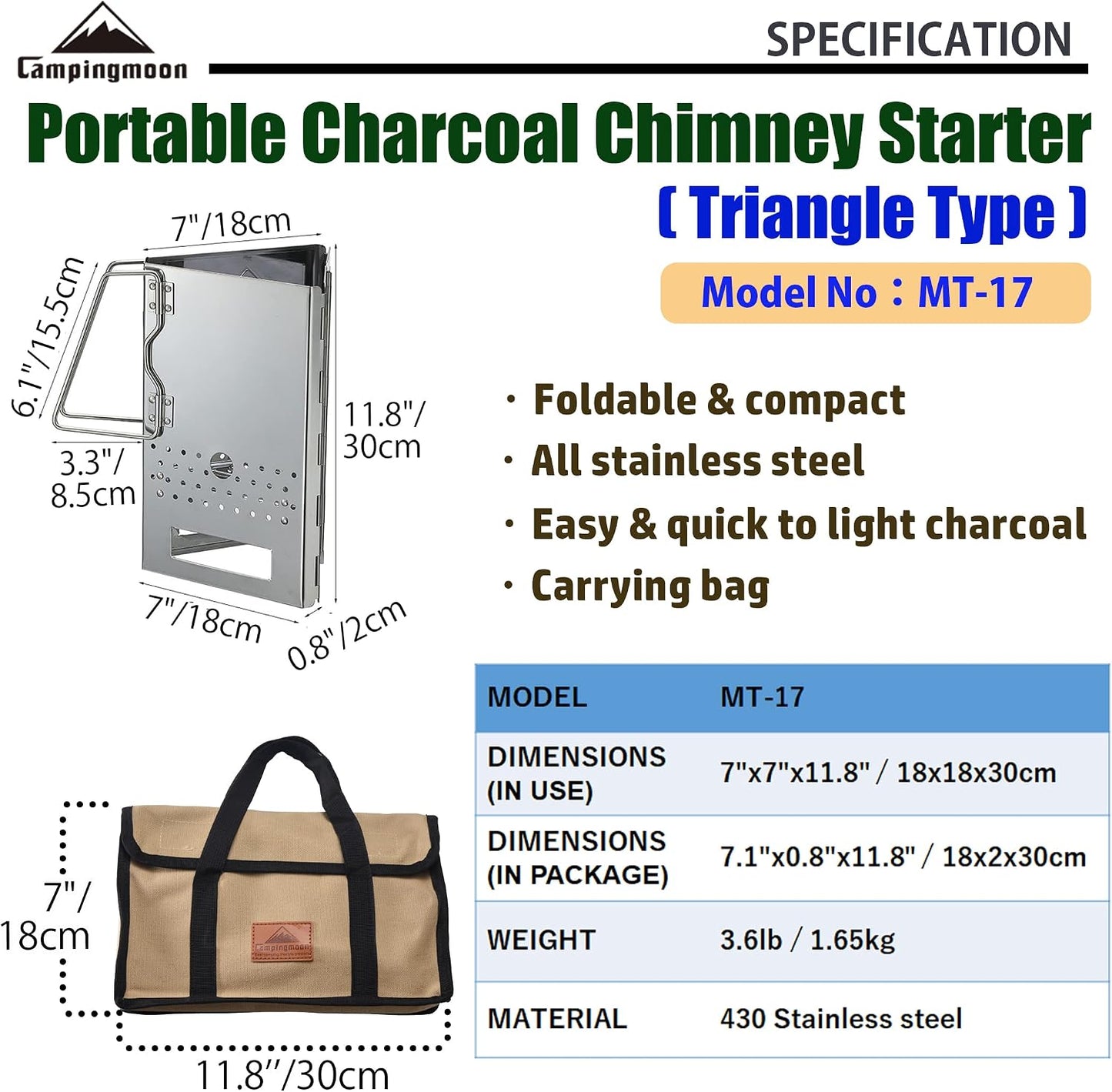 Chimenea de carbón acero inox plegable mt-17