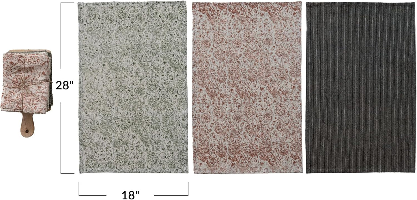3 Pzas Toallas de cocina algodón estampado con tablero madera mango