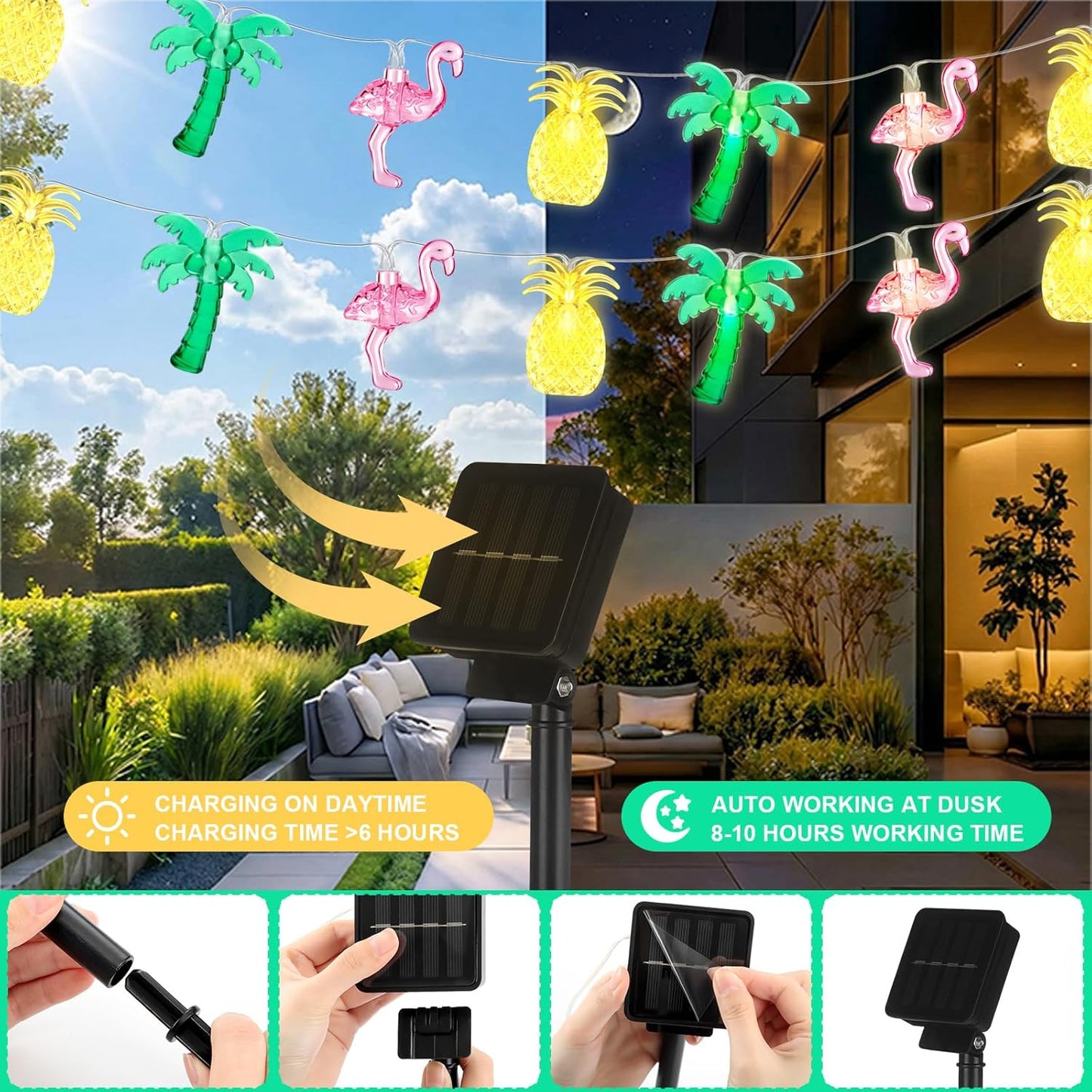 50 Luces LED Tropicales Impermeables Solar 25pulg Exteriores