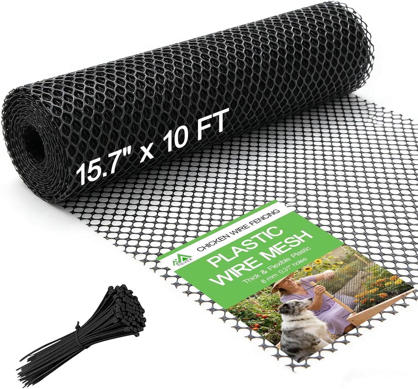Rollo malla plástica 15.7x10ft valla pollo resistente para jardín