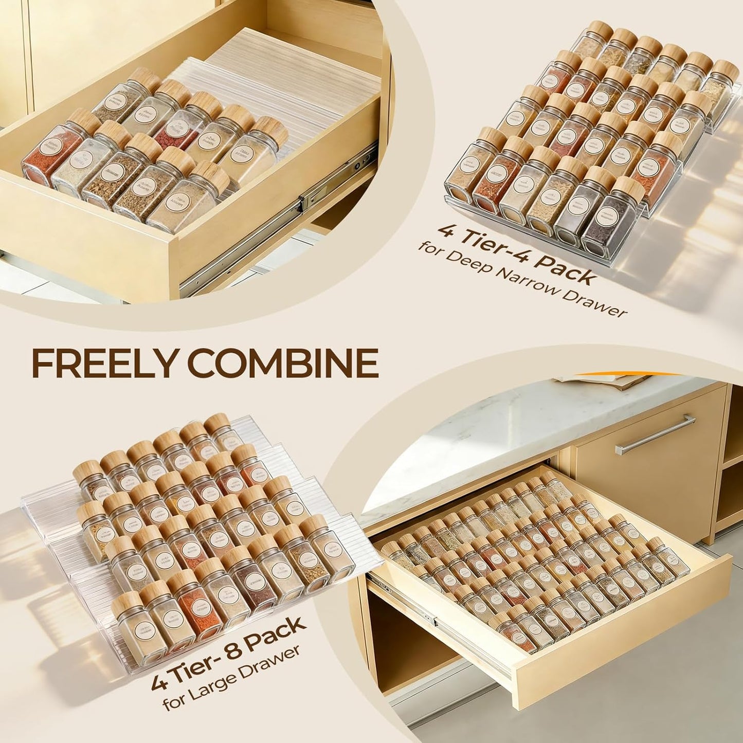 Organizador acrílico para especias 4 niveles expandible 11-22 pulgadas