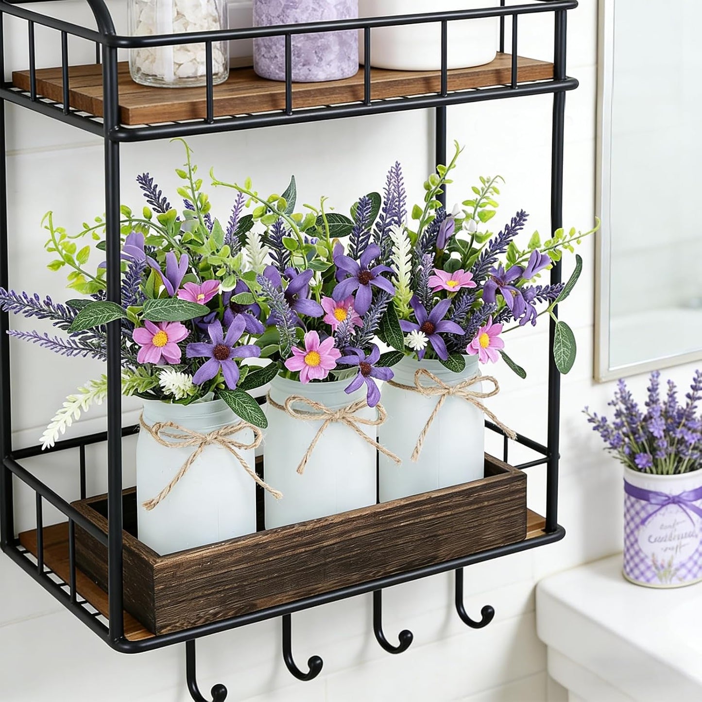 3 Pzas Tarros Lavanda con Bandeja Madera Decoración
