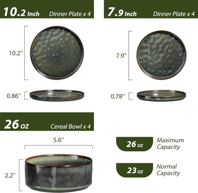 Set 24 Pzas Vajilla Cerámica Platos Tazones Verde Musgo