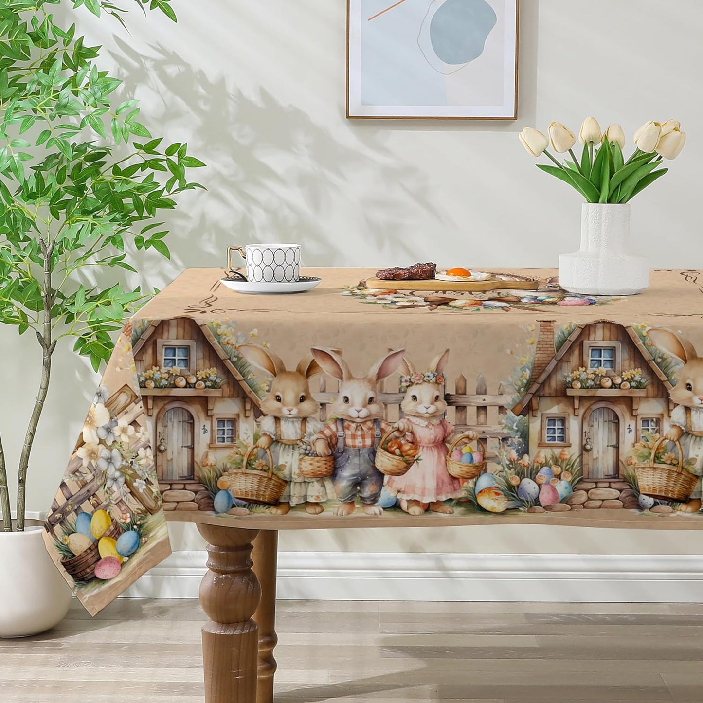 Mantel rectangular de Pascua 60 x 84 pulgadas decoración rústica para hogar