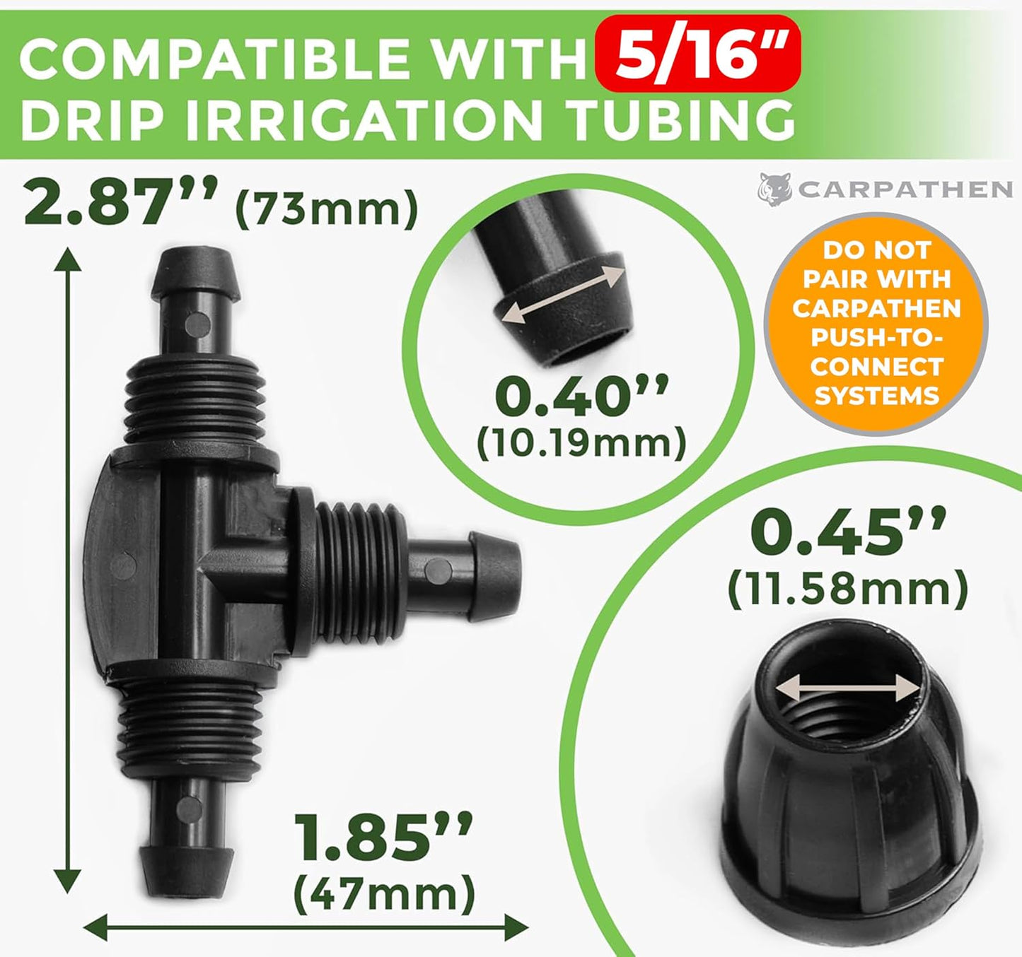 5 Conectores T 5/16 para Tubos Riego 0.42x0.30pulg
