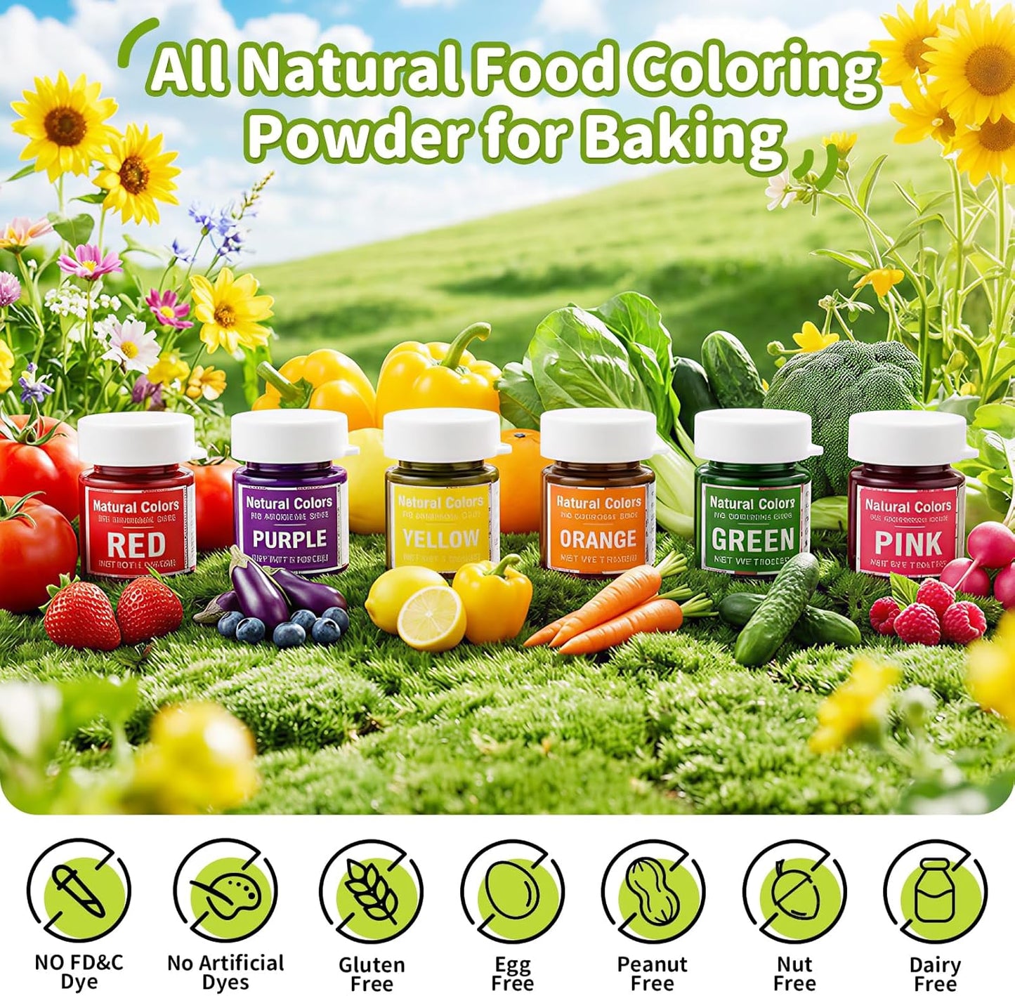 Juego de polvos naturales para colorantes alimenticios 6 colores sin tintes artificiales
