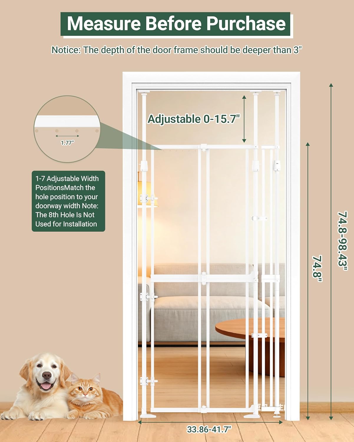 Puerta gatos ajustable 75-98pulg transparente seguridad