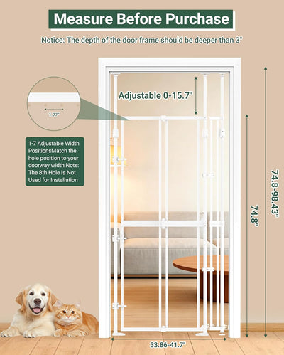 Puerta gatos ajustable 75-98pulg transparente seguridad