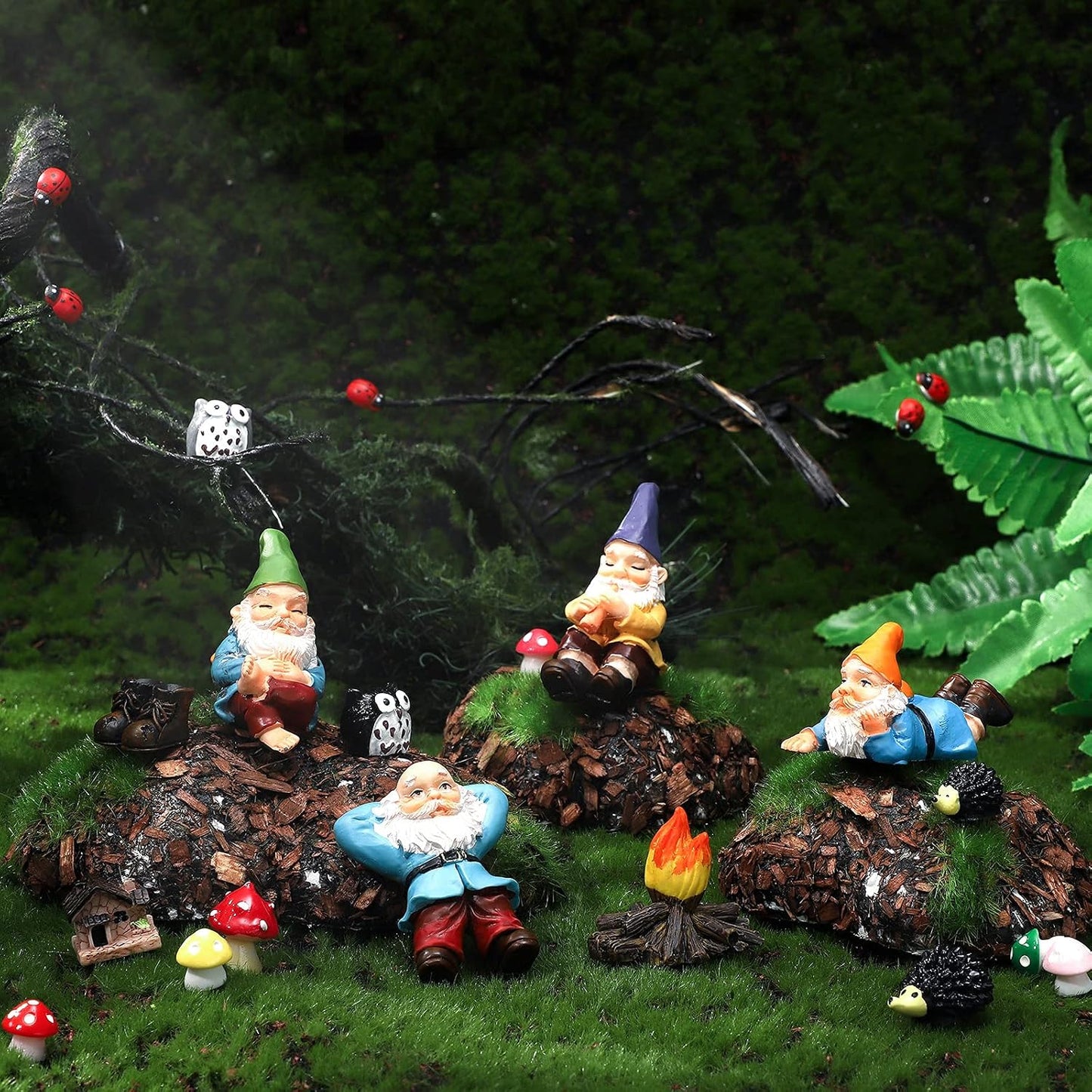 Figuritas resina gnomos hadas jardín mini decoración