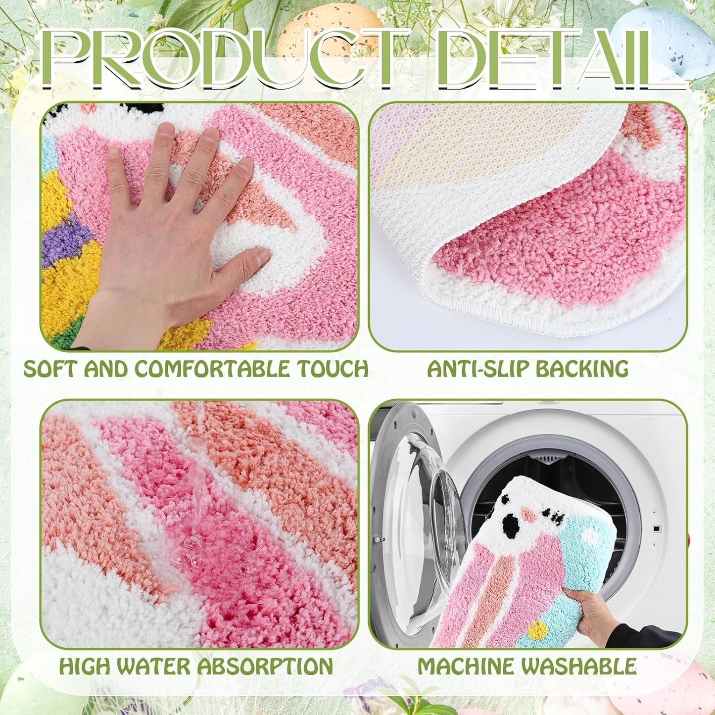 Alfombra baño huevos Pascua 39x16pulg antideslizante suave