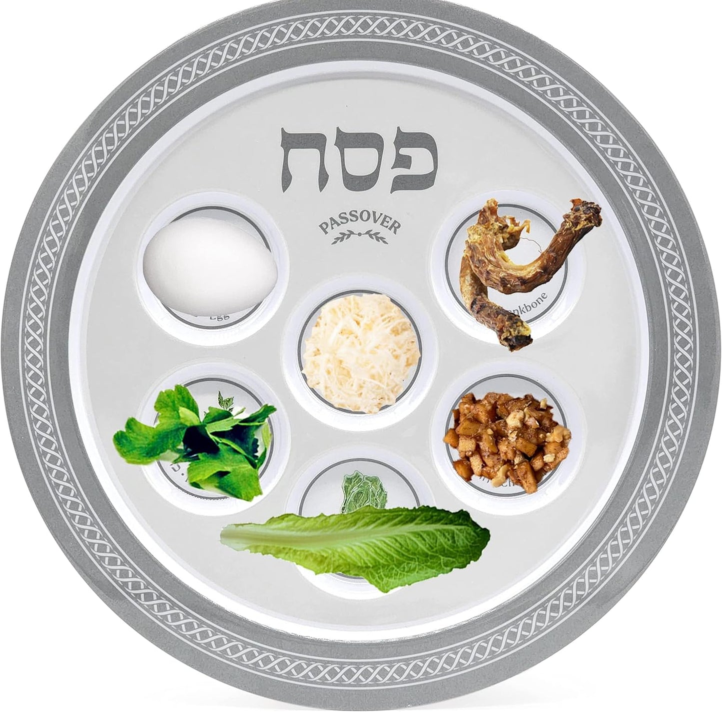 Plato de seder de Pascua de melamina plateado paquete de 2