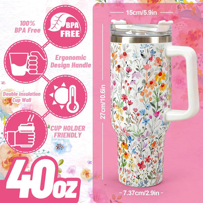 Vaso de flores AnyDesign con tapa, popote inoxidable 40 oz, para hogar y oficina