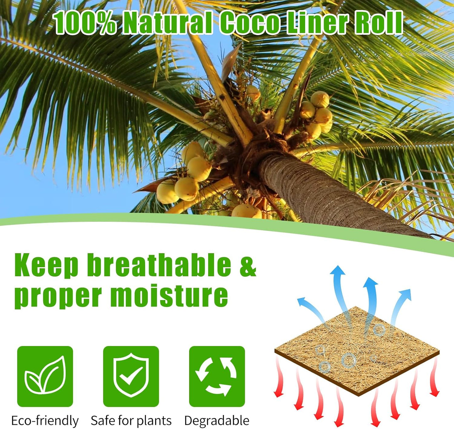 Rollo forro coco natural 16x120pulg para maceta cesta colgante