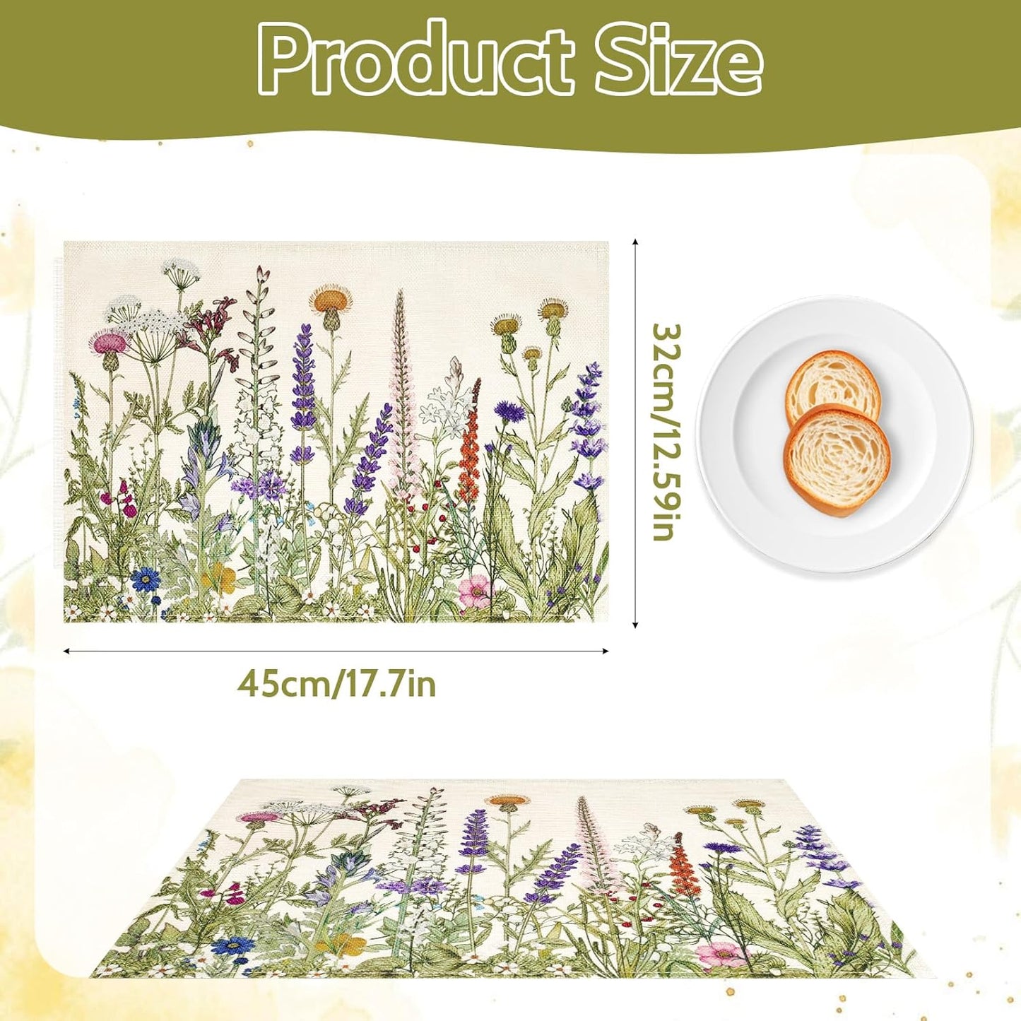 Manteles individuales de hierbas antiguas y flores silvestres rústicos vintage