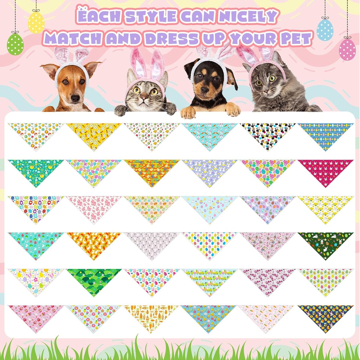 72 Bandanas Pascua para Perros Lavables Triangulares Ajustables