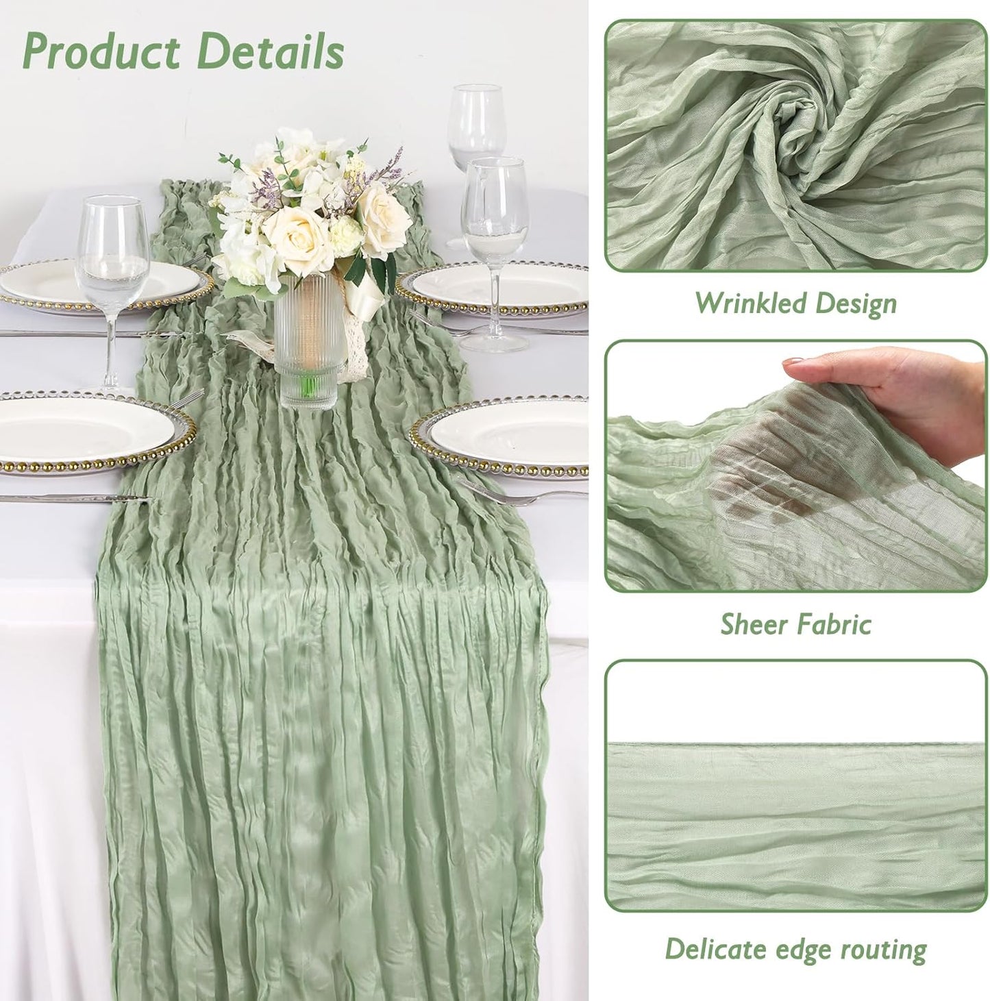 Camino mesa estopilla verde salvia 35x120pulg decoración bohemia
