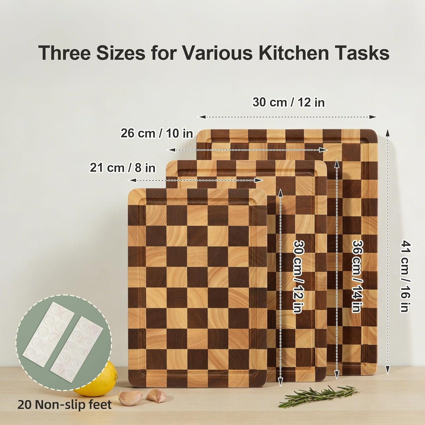 Set 3 Tablas Cortar Madera con Soporte Ranura Jugo