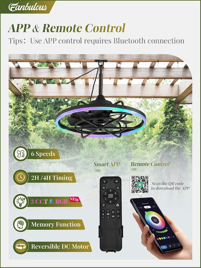 Ventilador techo RGB impermeable 24pulg control app 3CCT
