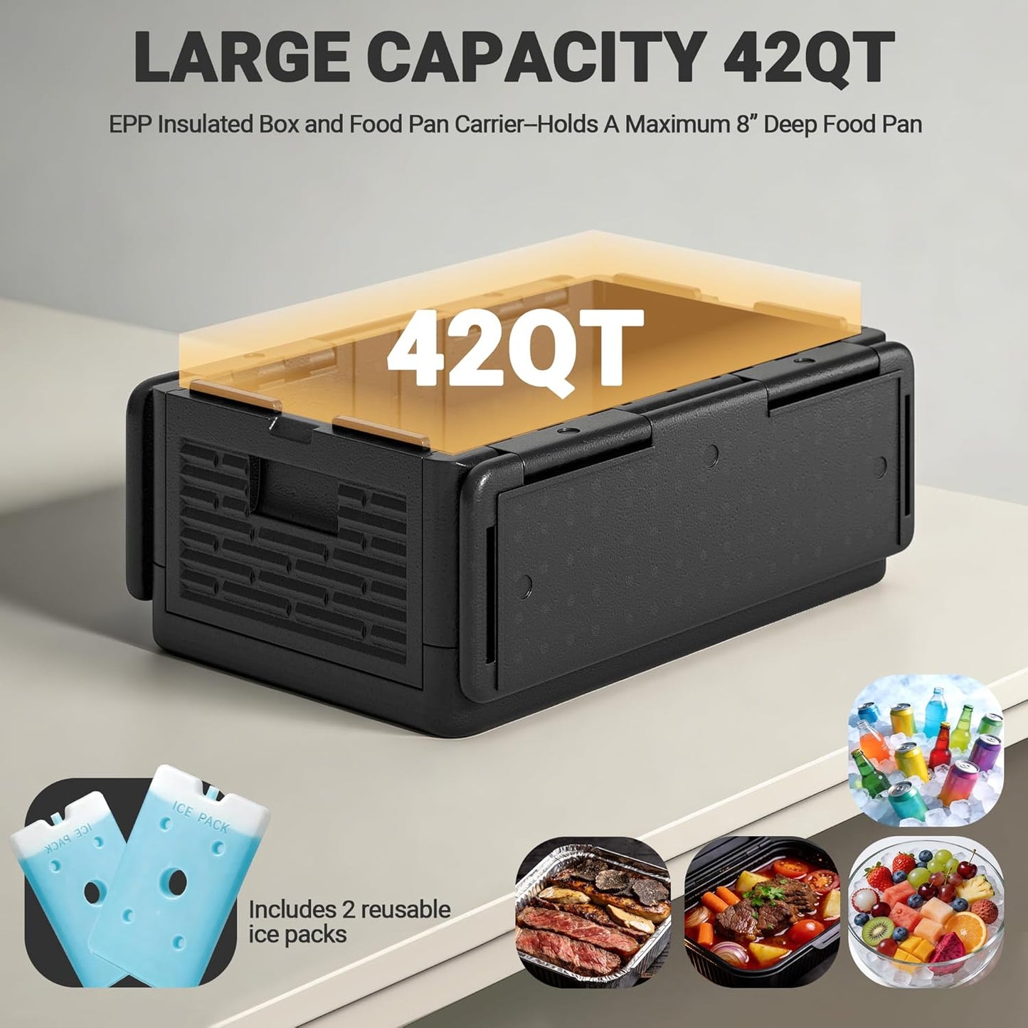Caja caliente EPP aislada 42qt con 2 pzas hielo reutilizable