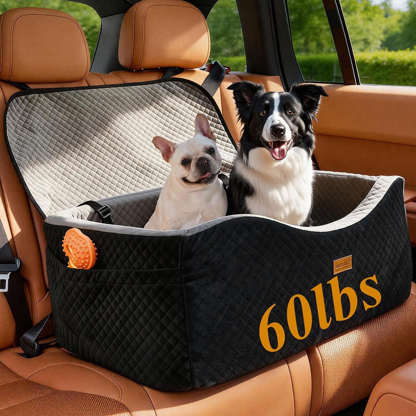 Asiento perros grandes 60lb espuma visco 4pulg cinturones triples