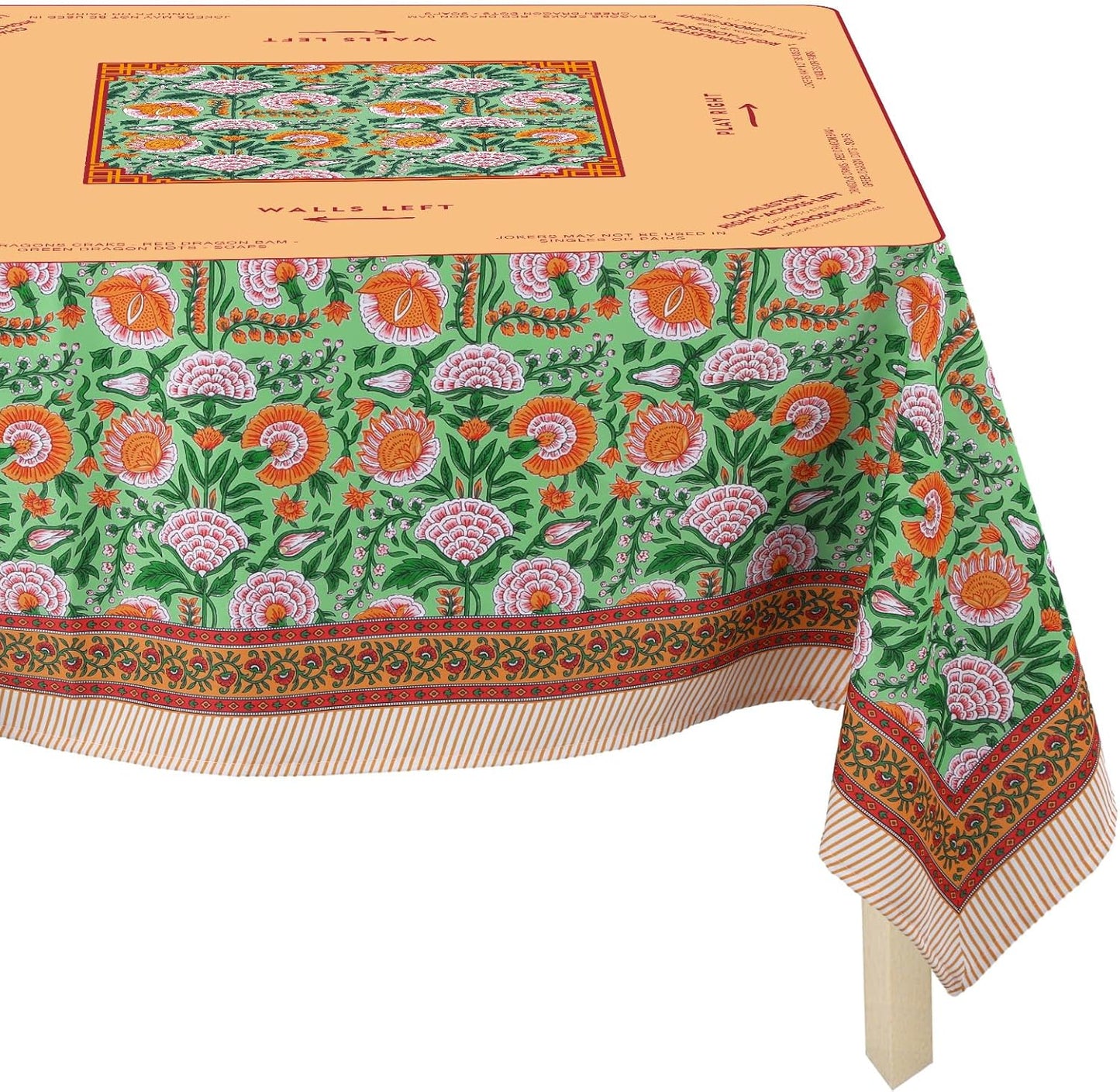 Mantel cuadrado Mahjong de poliéster 55x55 pulgadas con reglas para fiestas