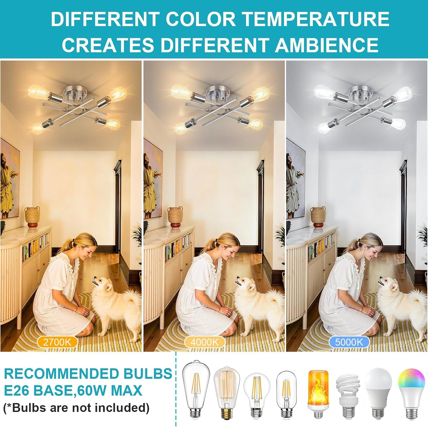 Lámpara techo níquel cepillado 4 luces estilo Sputnik cocina
