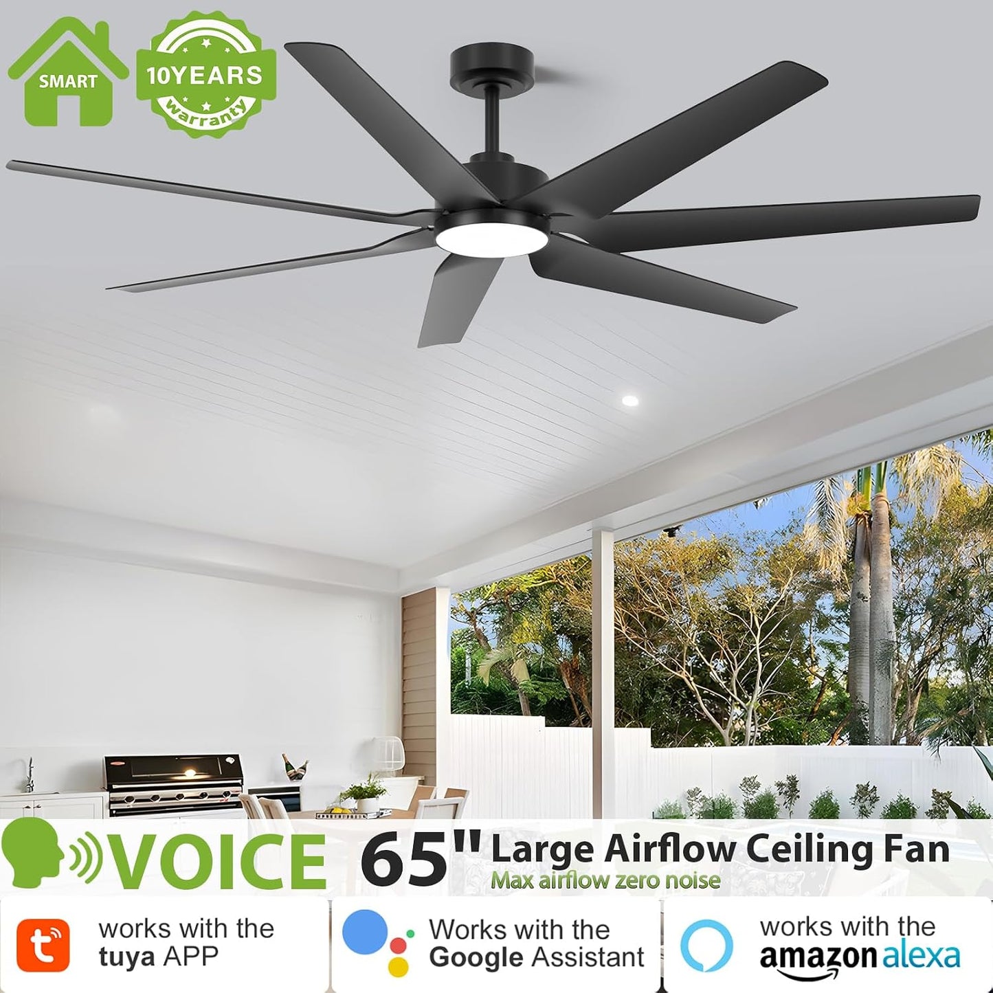 Ventilador techo exterior con luz patio Alexa 7 aspas alto CFM