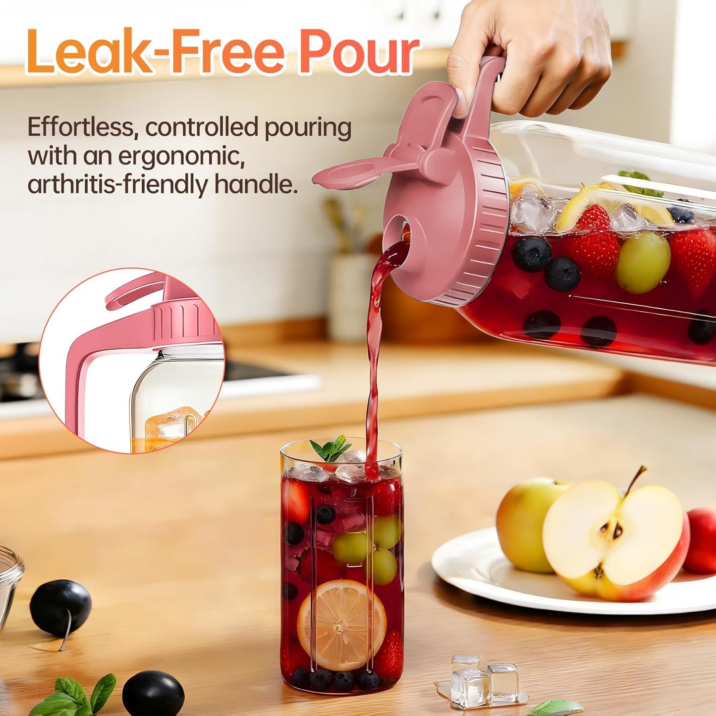 Pitcher de vidrio con tapa y bebedero 2 cuartos frasco Mason hermético para leche materna café helado té agua jugo boca ancha seguro para refrigerador