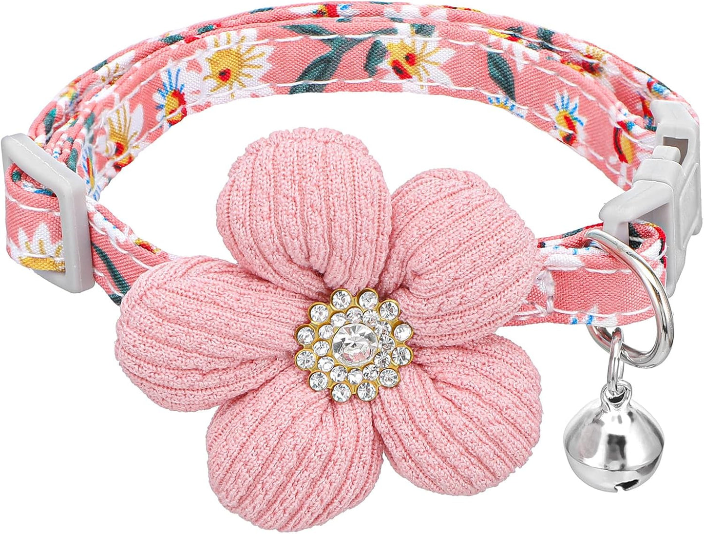 Collar perro pequeño con flor campana ajustable rosa