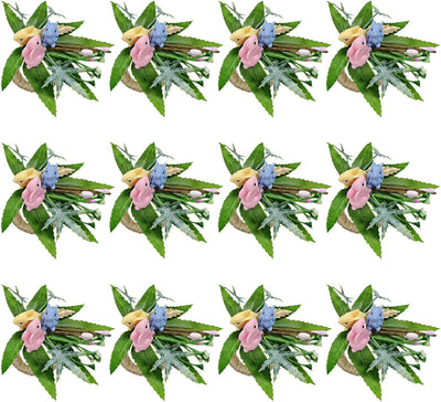 Servilleteros de Pascua con nido de pájaros y conejos de primavera