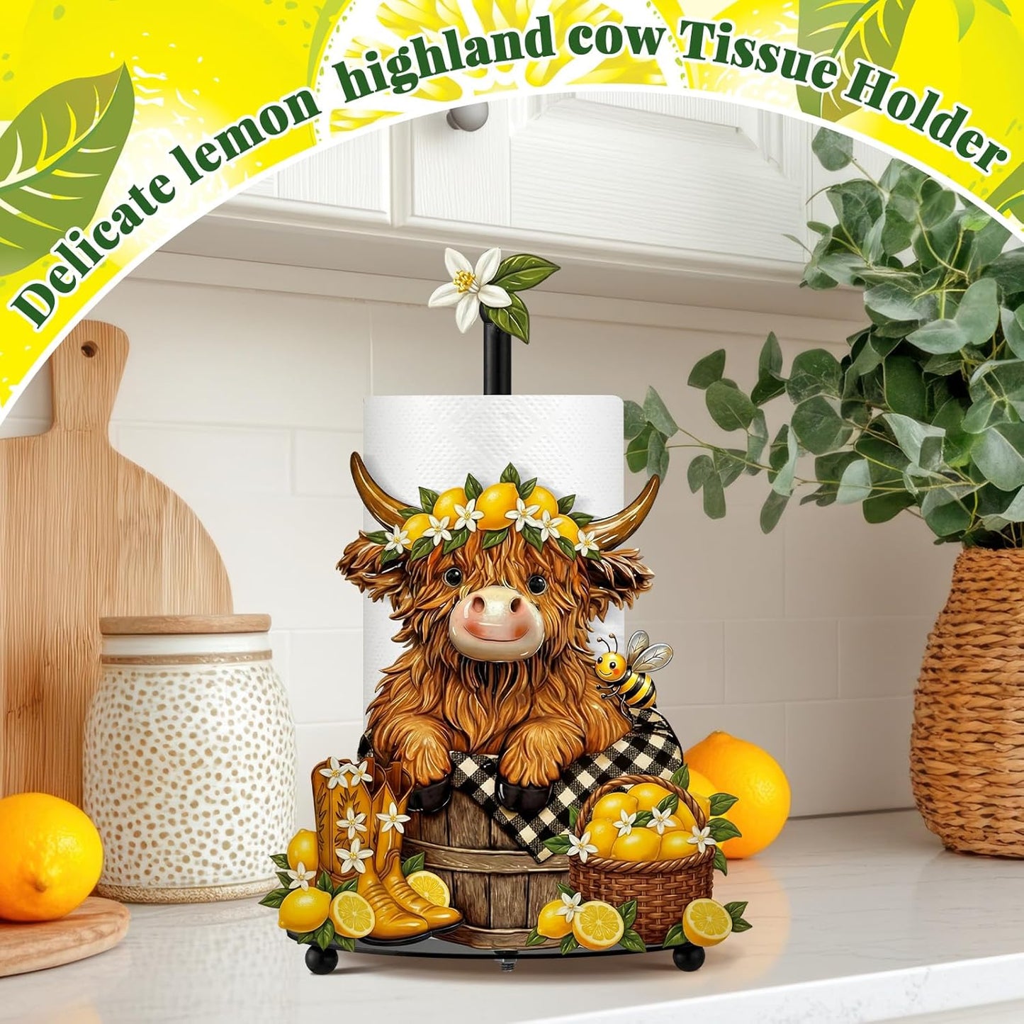 Toallero de papel vaca de limón decoración baño soporte metal amarillo