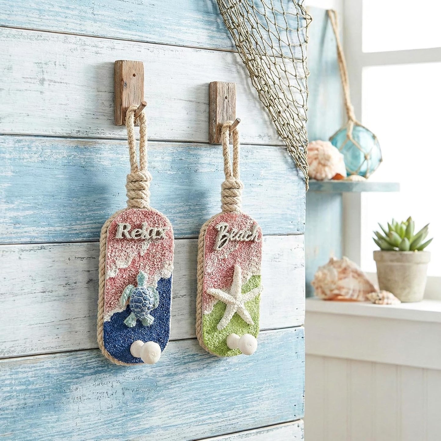 2 Ganchos Decorativos Pared Estrellas Mar 3D Tortuga