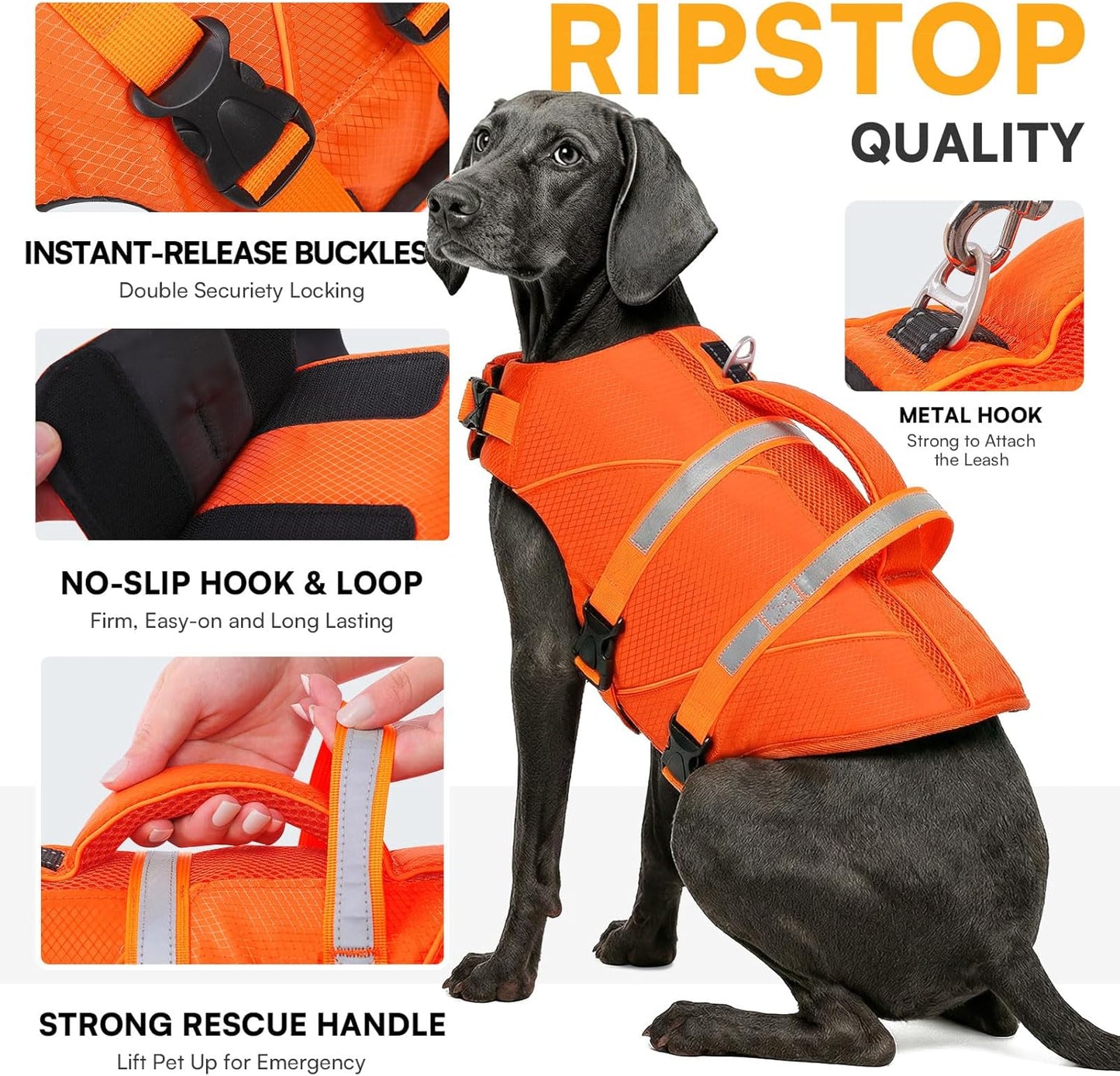 Chaleco salvavidas perro Ripstop alta flotabilidad con asa y gancho