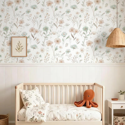 Papel tapiz floral 17.3pulg x6.56ft rosa y verde extraíble