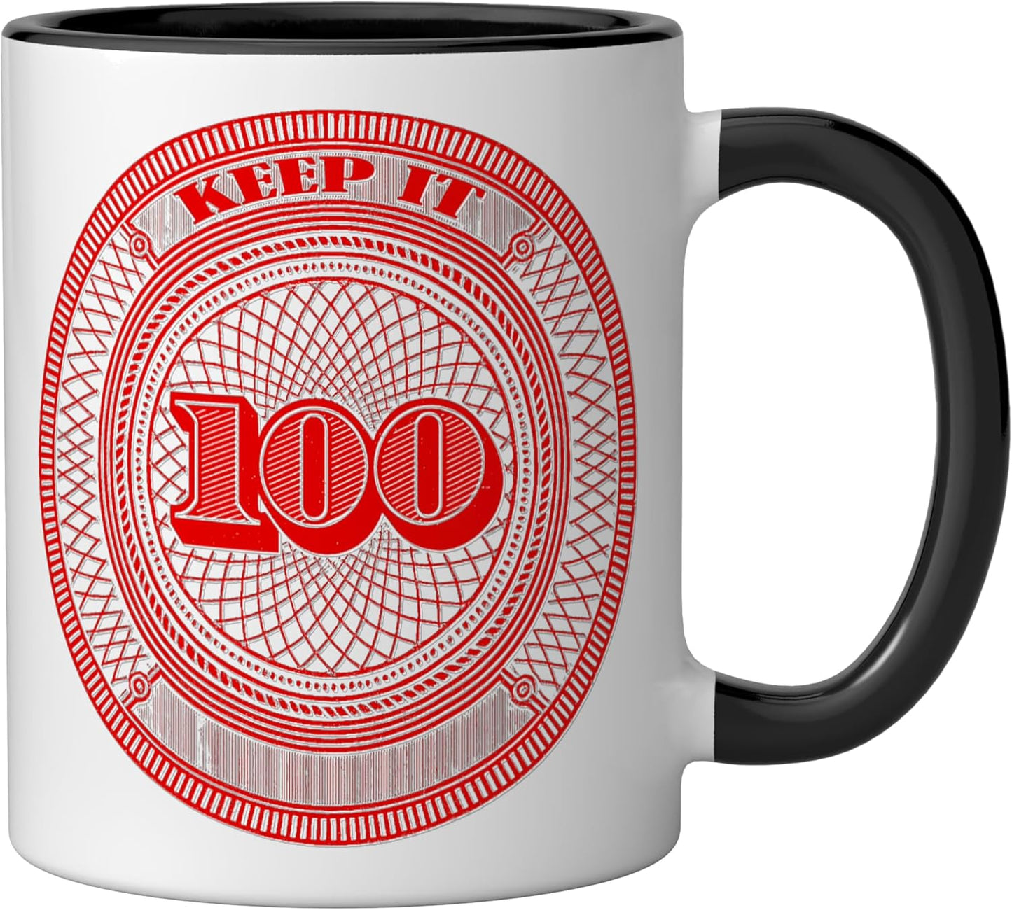 Taza cerámica color rojo con diseño gráfico red keep it 100