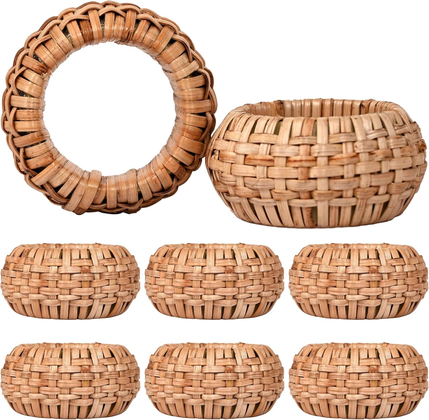 Juego de 8 servilleteros de caña natural marrón decoración rústica bohemia
