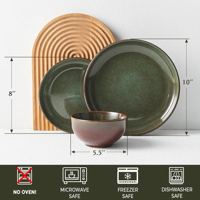 Set 16 Pzas Vajilla Tazas Café Platillos Marrón Verde