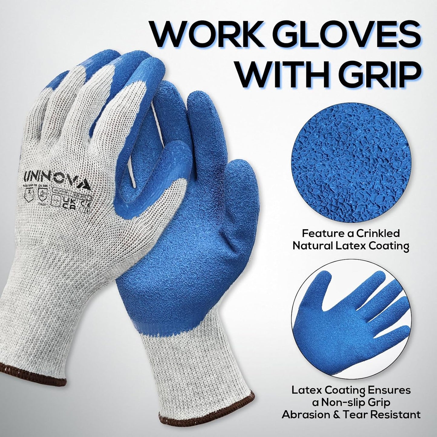 Guantes trabajo goma texturizada antideslizante 12 pzas