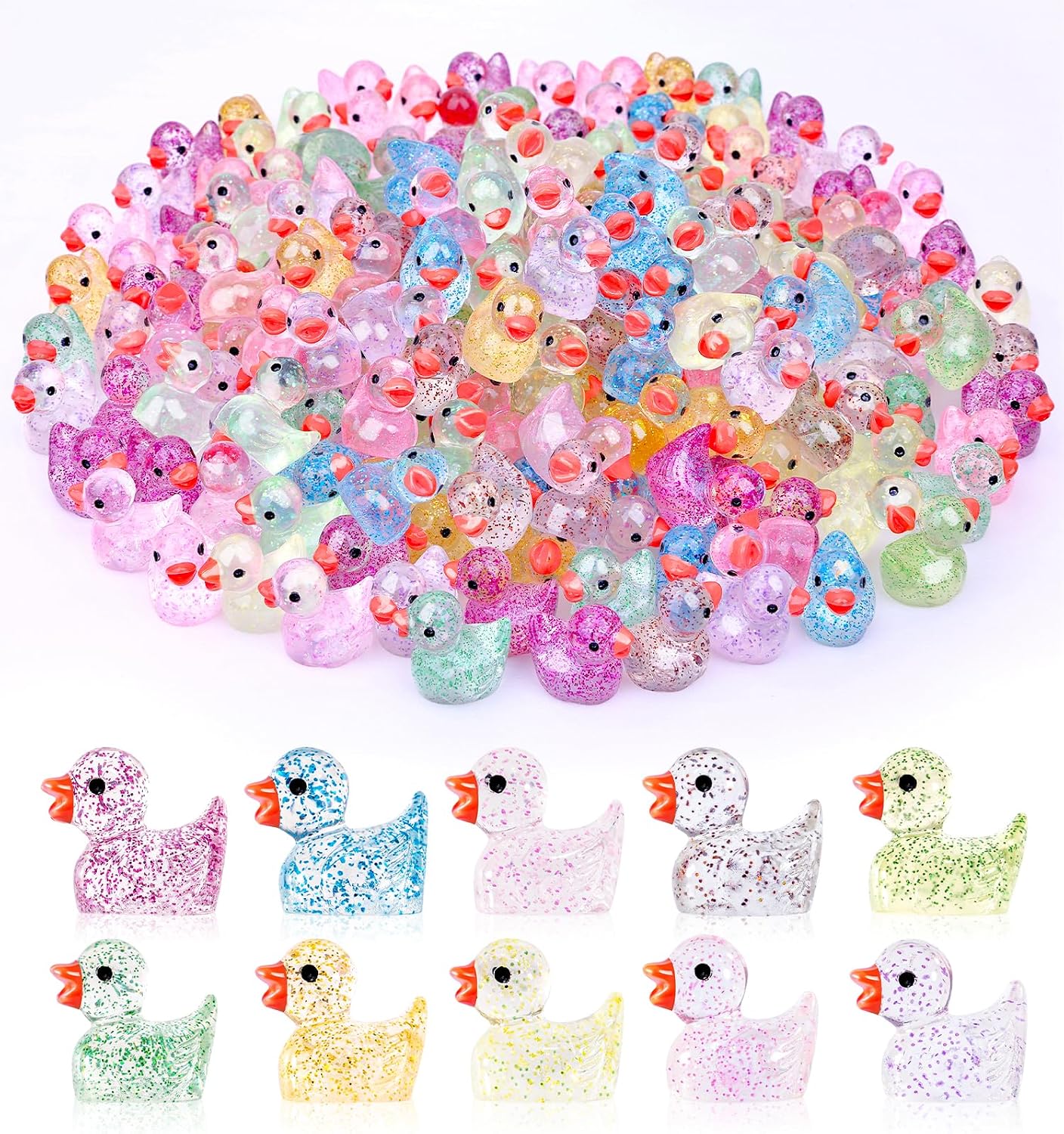 100 Pzas Mini Patos Resina Colores para Jardín