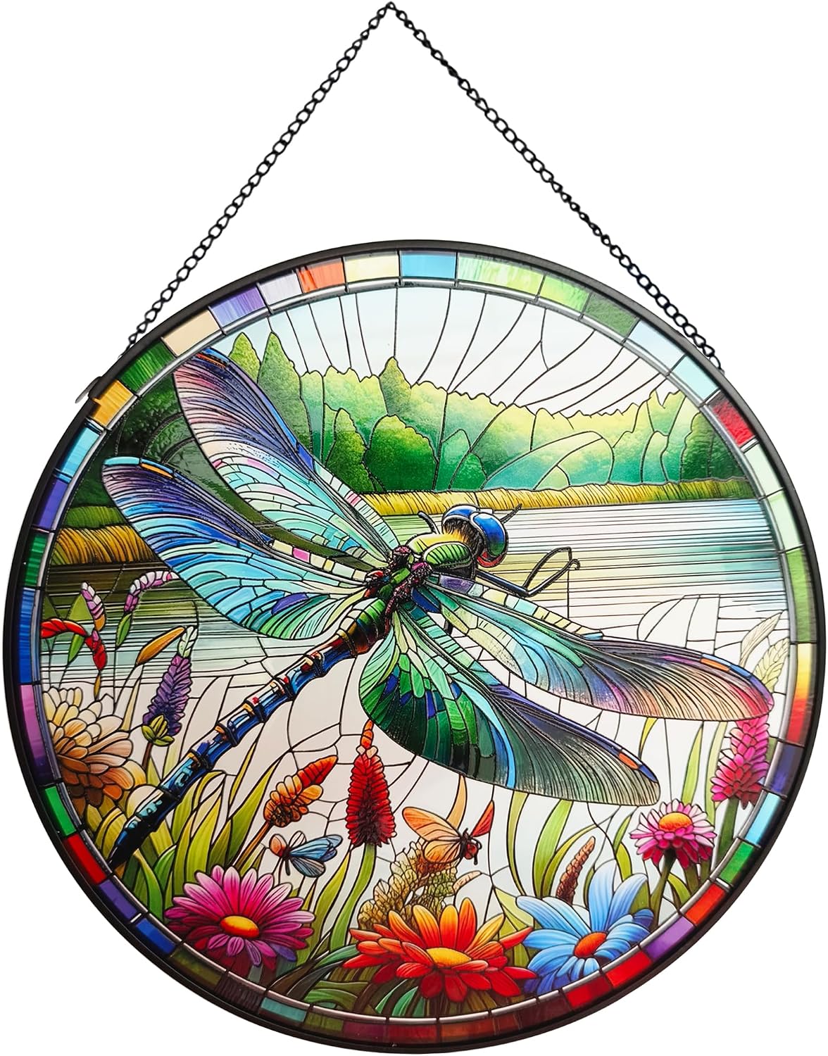 Atrapasoles libélula vitrales 7.8pulg decoración jardín