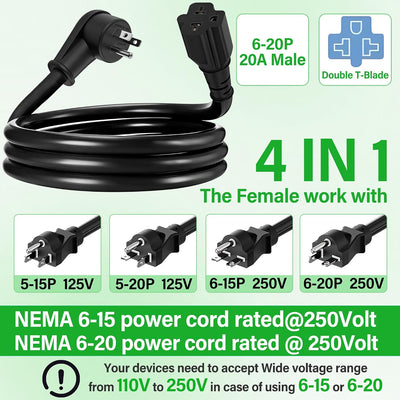 Cable adaptador NEMA 5-15P a 5-20R 6ft