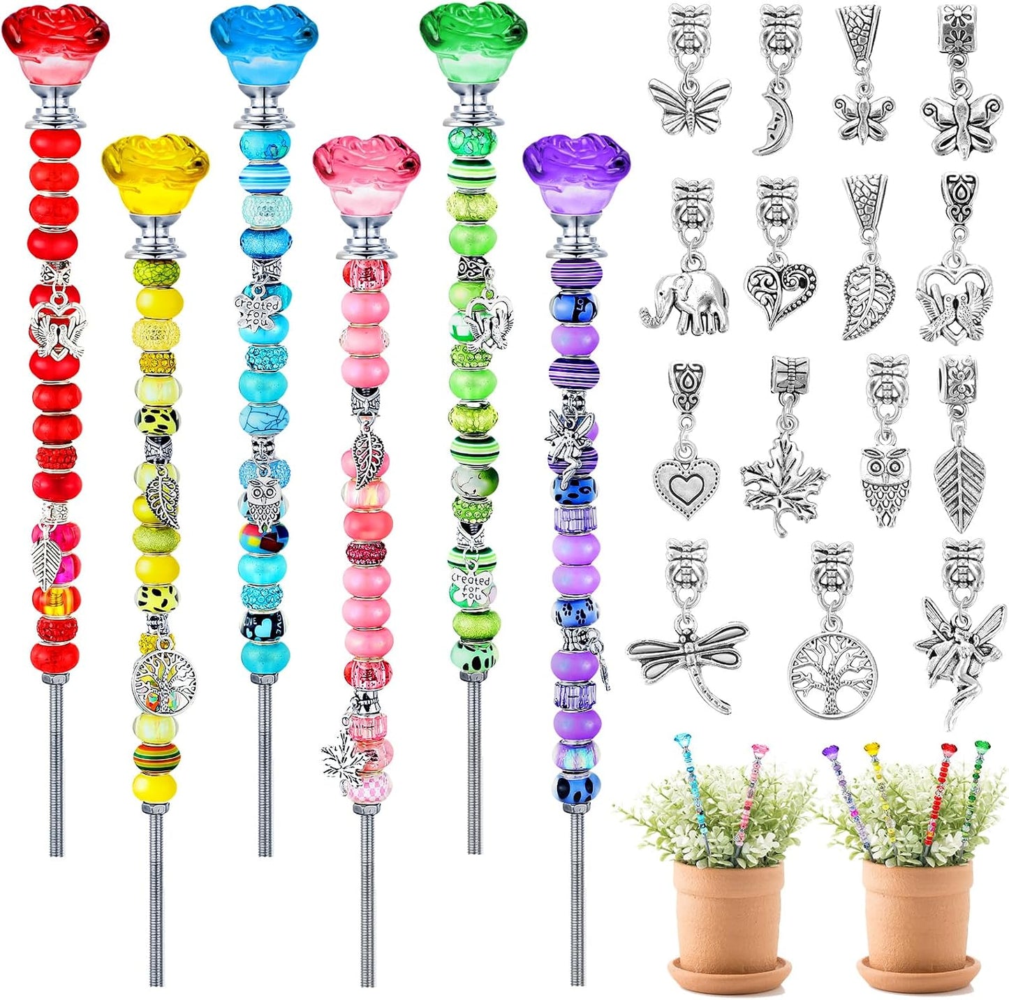 Set 6 estacas jardín con cuentas tapón cristal color clásico