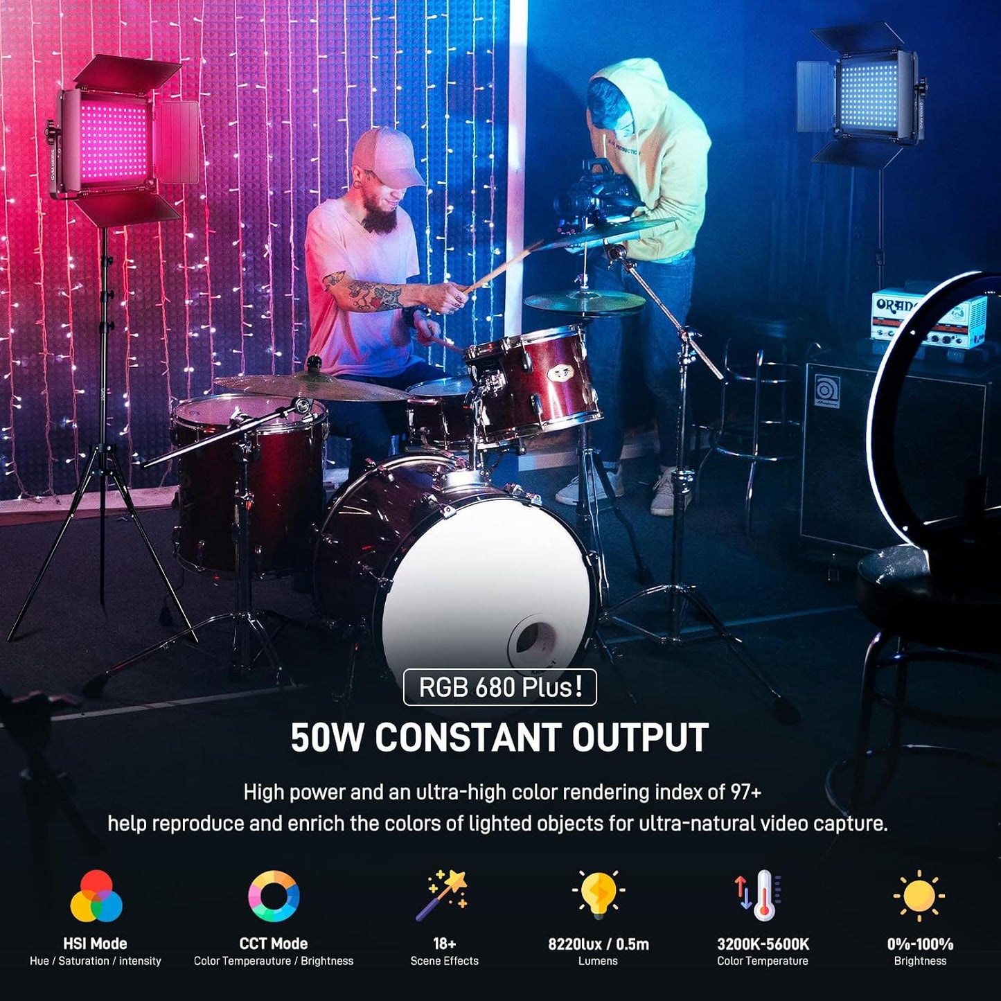 Luz LED RGB con control Bluetooth 50W para estudio YouTube