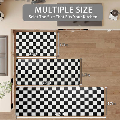 Set 2 Alfombras Cocina Cuadros Beige y Negro Antifatiga