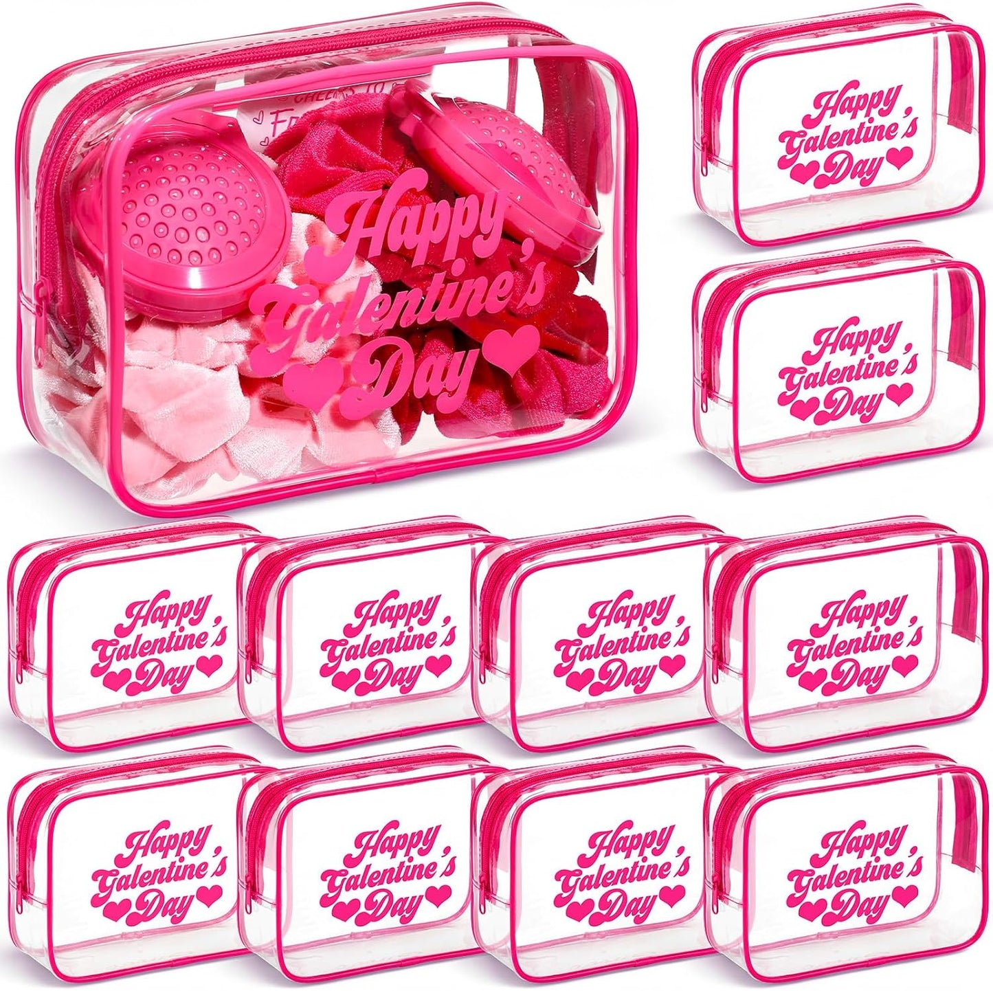 12 Bolsas Regalo Día Galentine Transparente Rosa con Marco