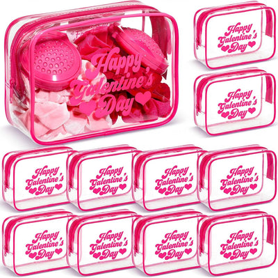 12 Bolsas Regalo Día Galentine Transparente Rosa con Marco