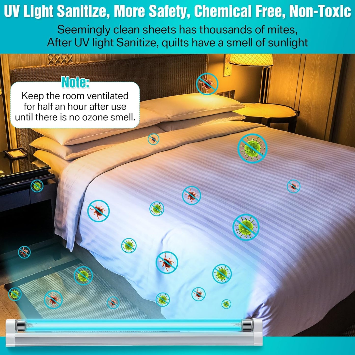 Luz UV germicida doble 6 W 110 V con cable interruptor