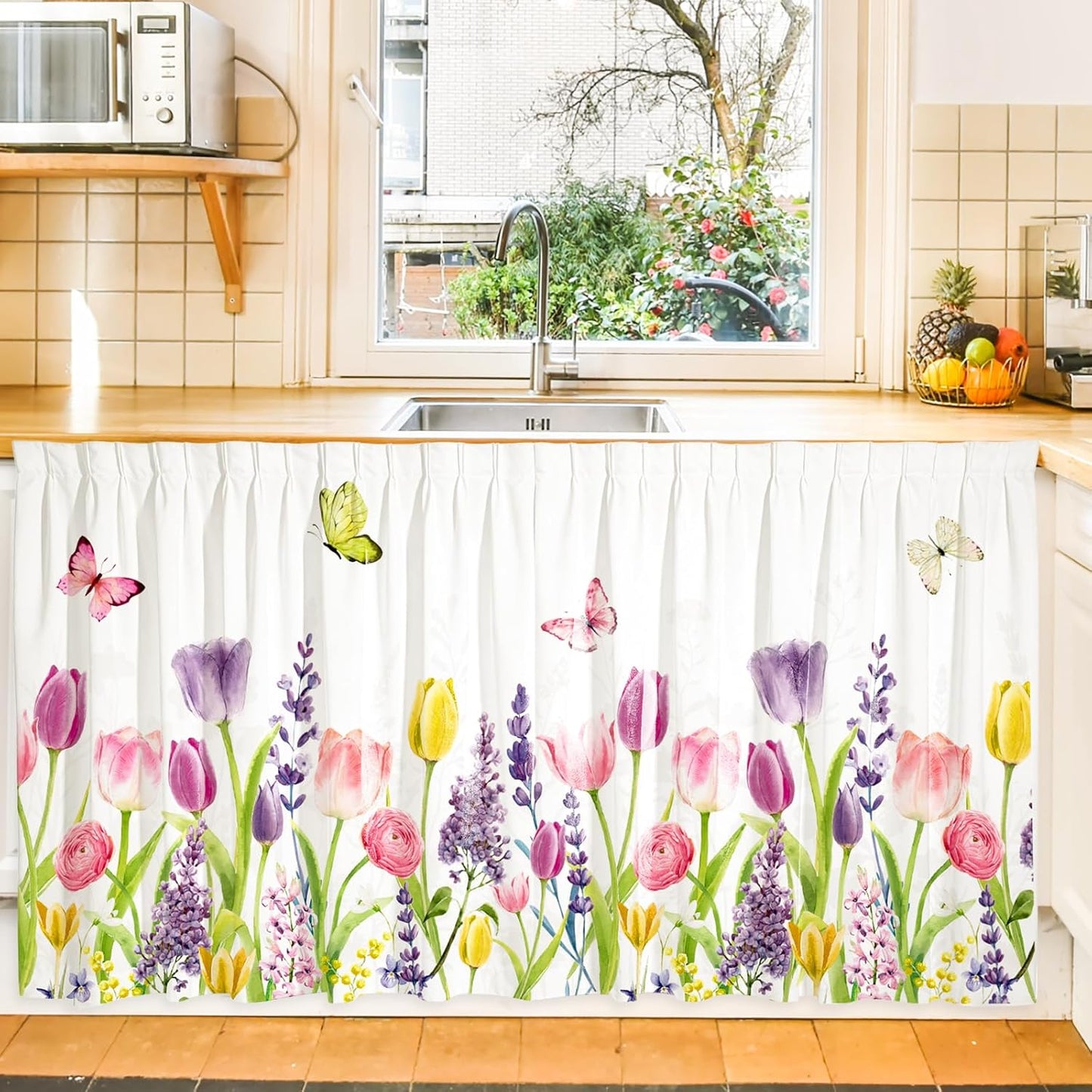 Cortinas de tulipanes coloridas para gabinete 28x51 pulgadas falda de fregadero