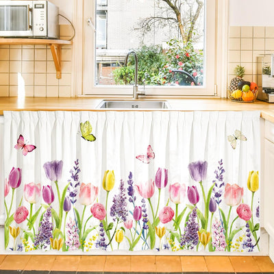 Cortinas de tulipanes coloridas para gabinete 28x51 pulgadas falda de fregadero