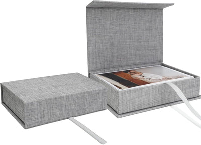 Estuche lino 8x10 y caja almacenamiento postal gris